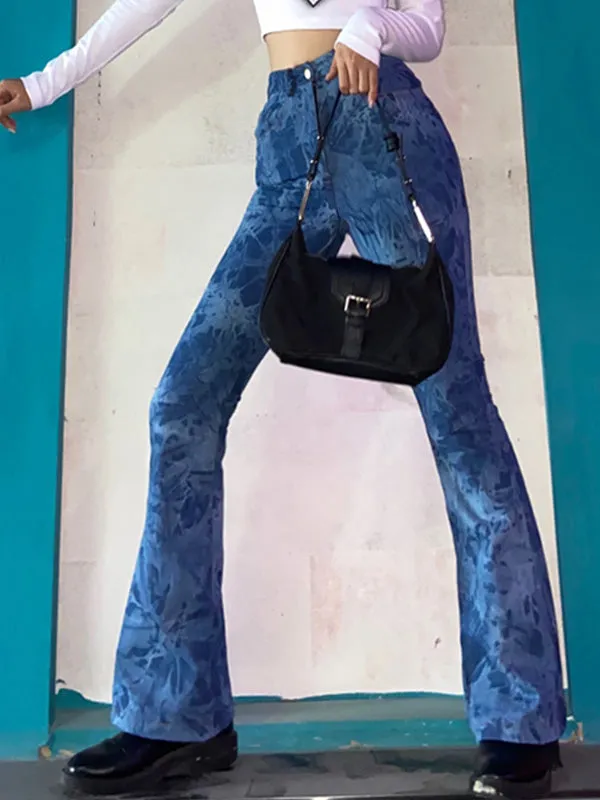 High Waist Tie-Dye Flare Jeans