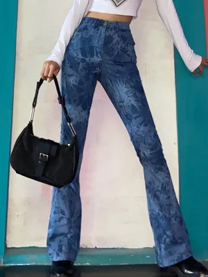 High Waist Tie-Dye Flare Jeans