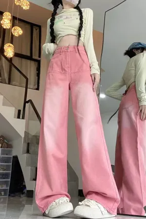 High Waist Vintage Pink Jeans Pants