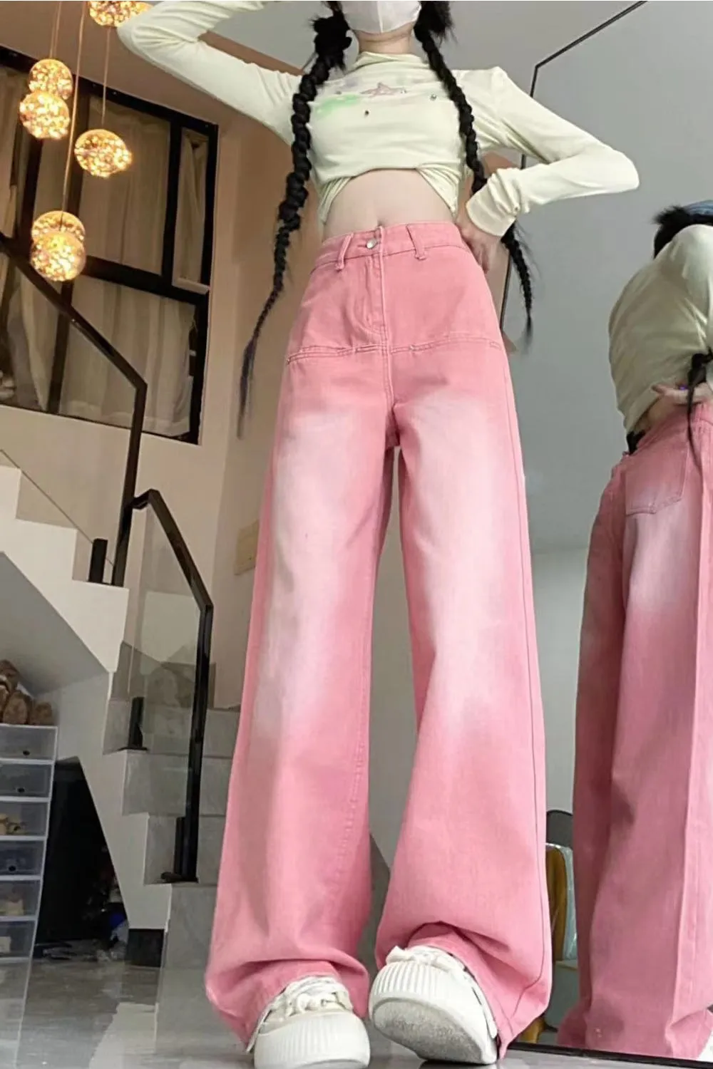 High Waist Vintage Pink Jeans Pants