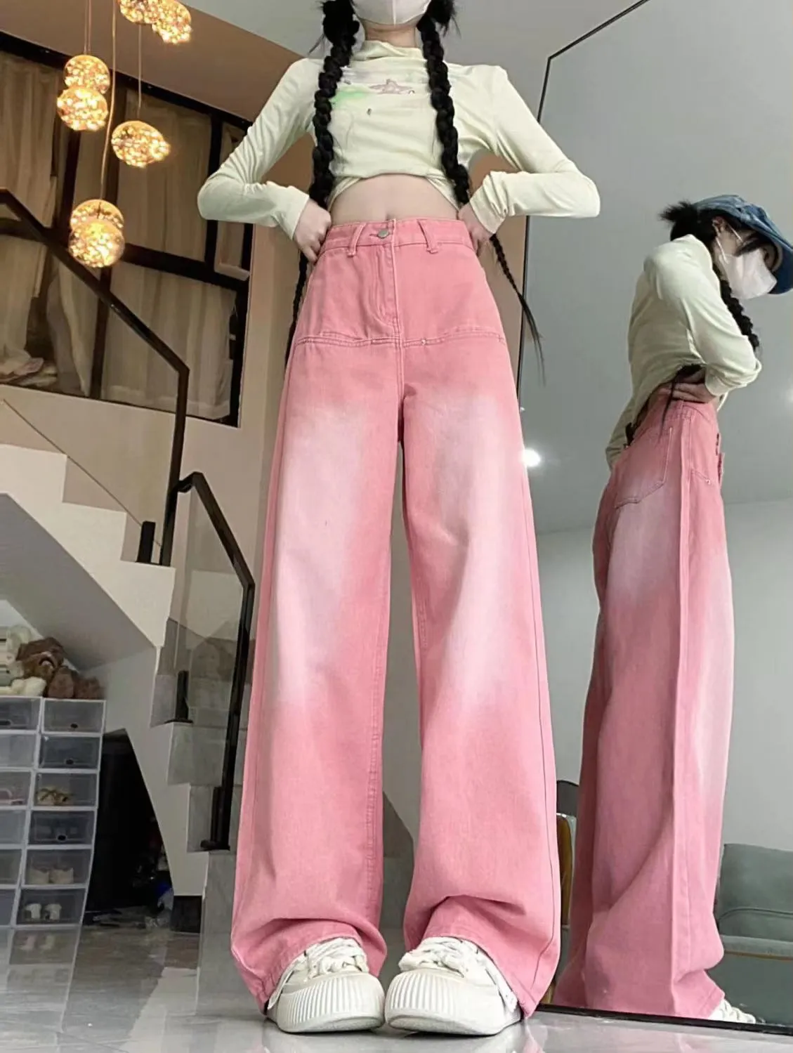High Waist Vintage Pink Jeans Pants