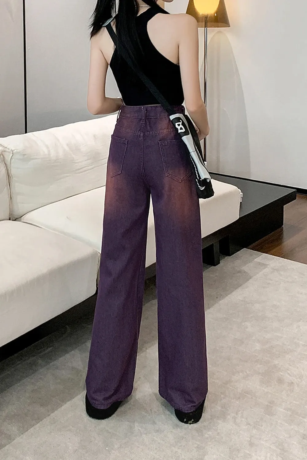 High Waist Washed Purple Jeans Pants