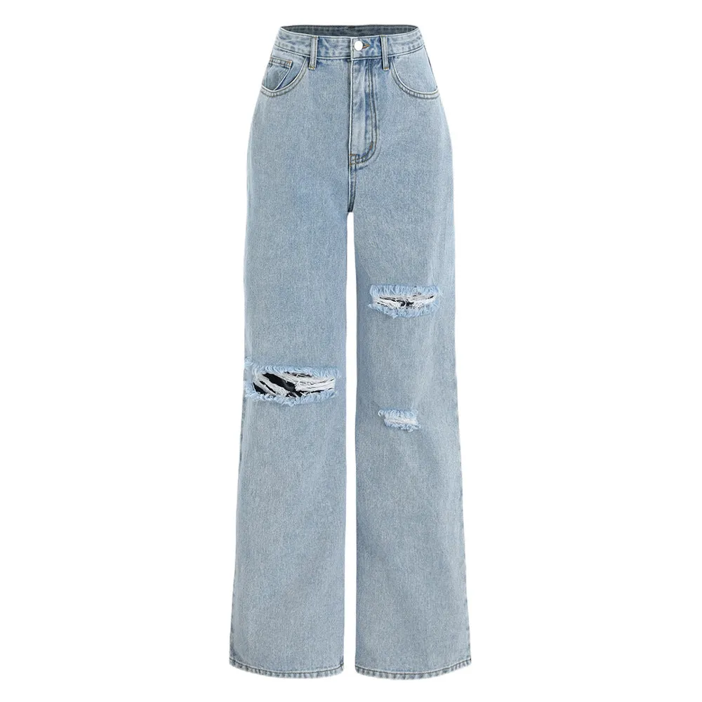 High Waist Wide Leg Ripped Jeans