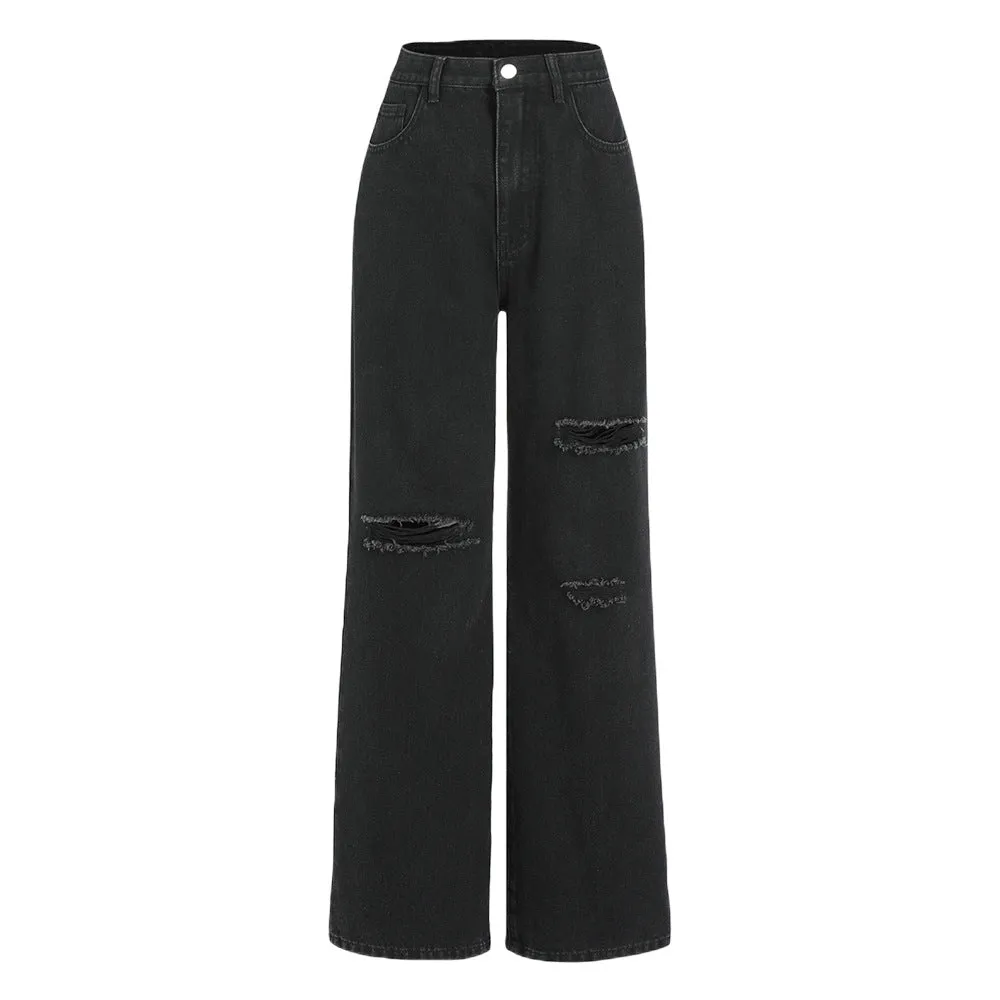 High Waist Wide Leg Ripped Jeans