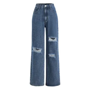 High Waist Wide Leg Ripped Jeans