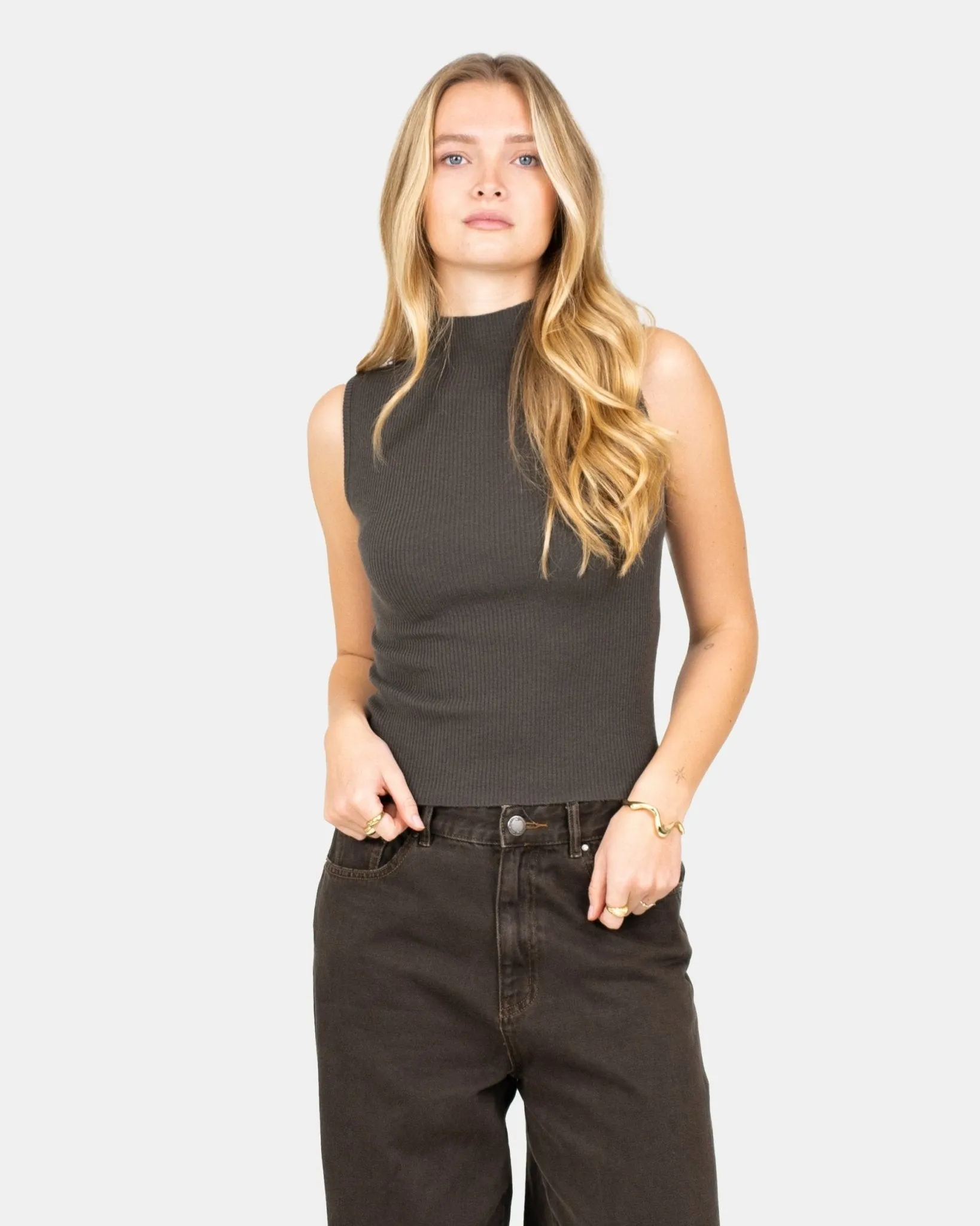Highneck Knitted Top Grey