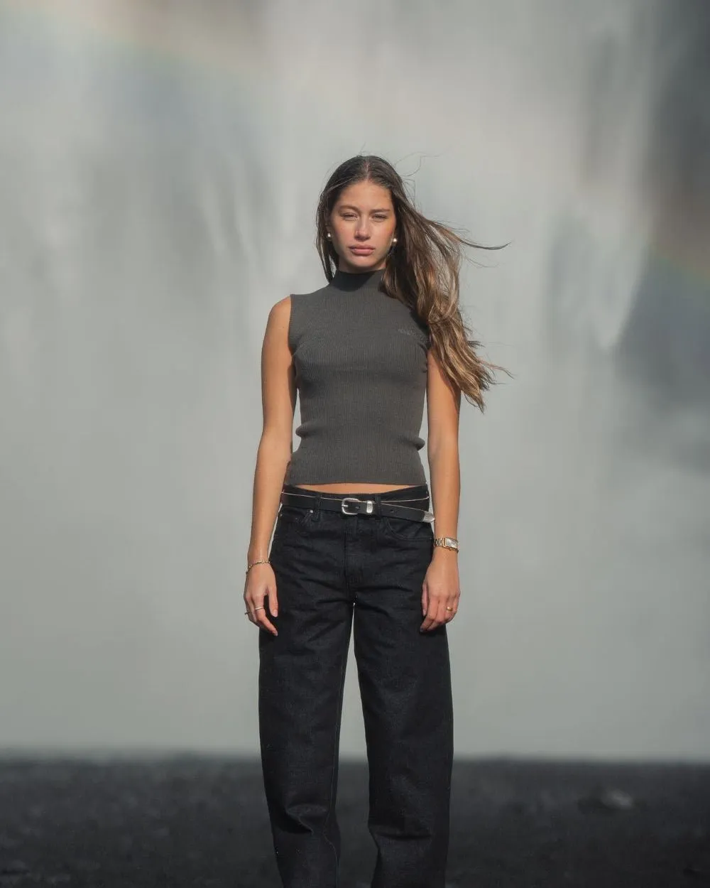 Highneck Knitted Top Grey