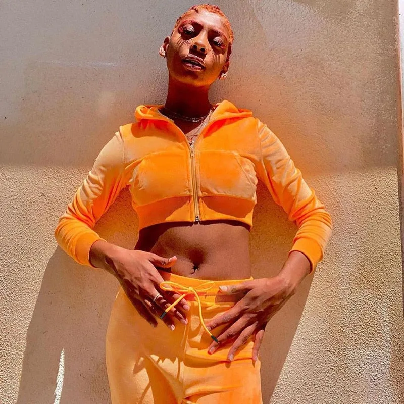 Hooded Coats Crop Tops Flare Trousers
