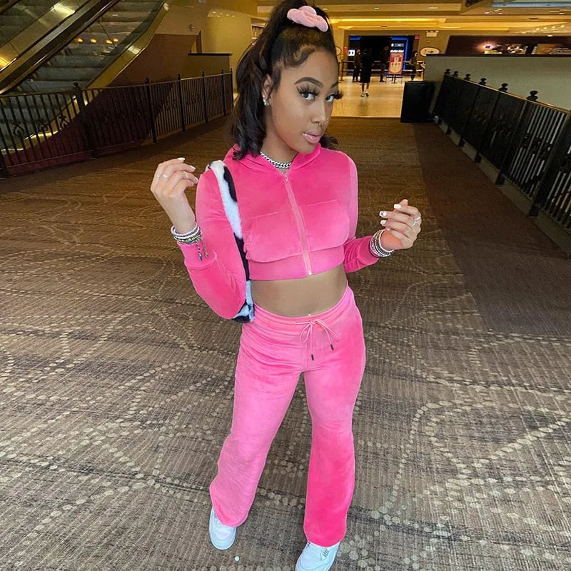 Hooded Coats Crop Tops Flare Trousers