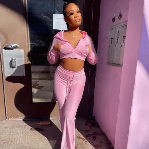 Hooded Coats Crop Tops Flare Trousers