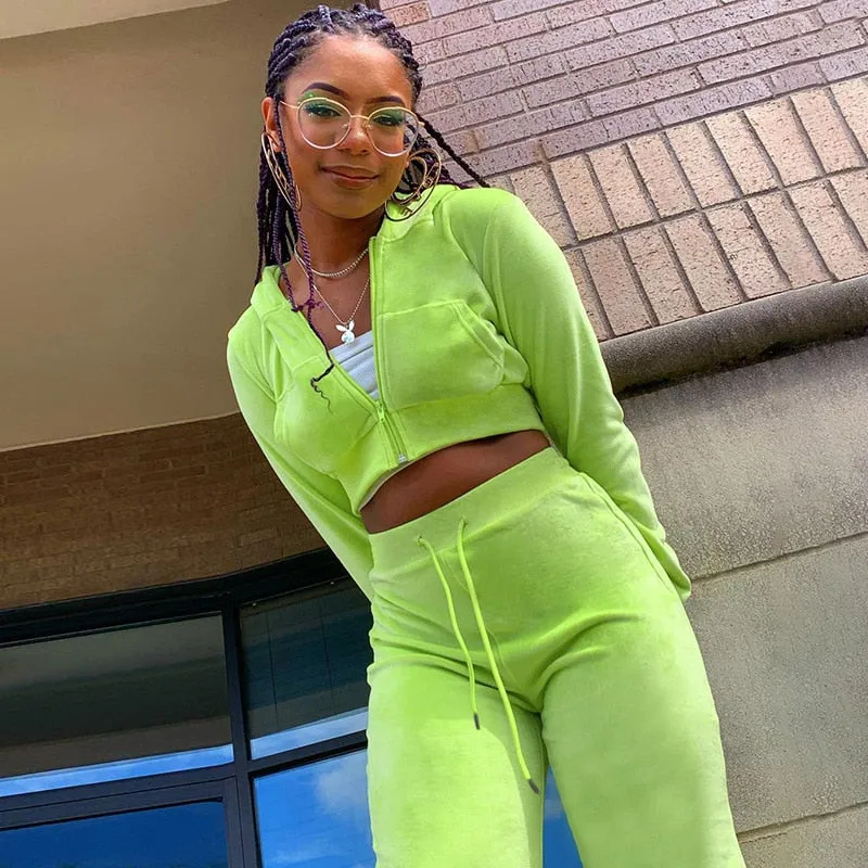 Hooded Coats Crop Tops Flare Trousers