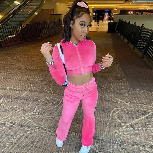 Hooded Coats Crop Tops Flare Trousers
