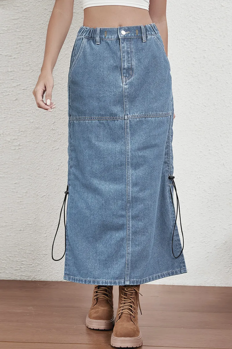 HQO2173 Ruched Side Slit Skirt