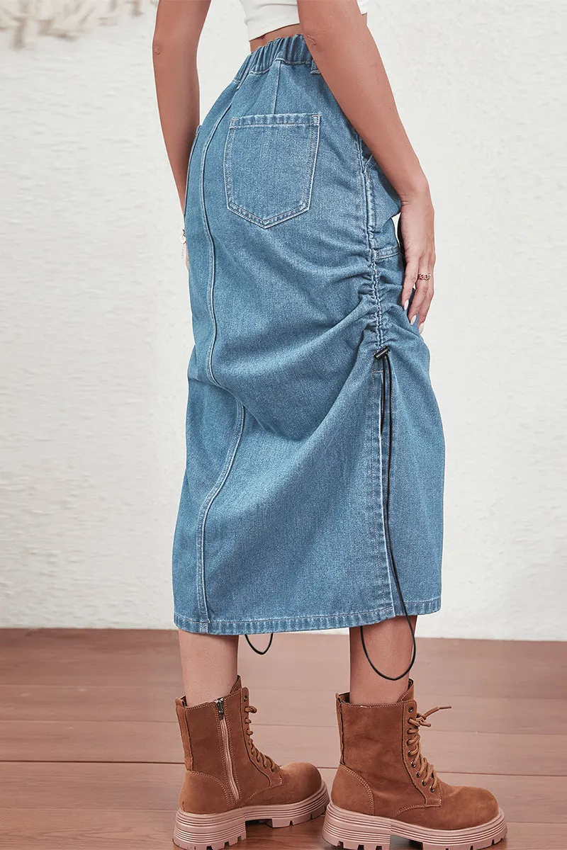 HQO2173 Ruched Side Slit Skirt