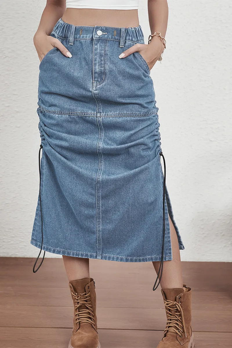 HQO2173 Ruched Side Slit Skirt