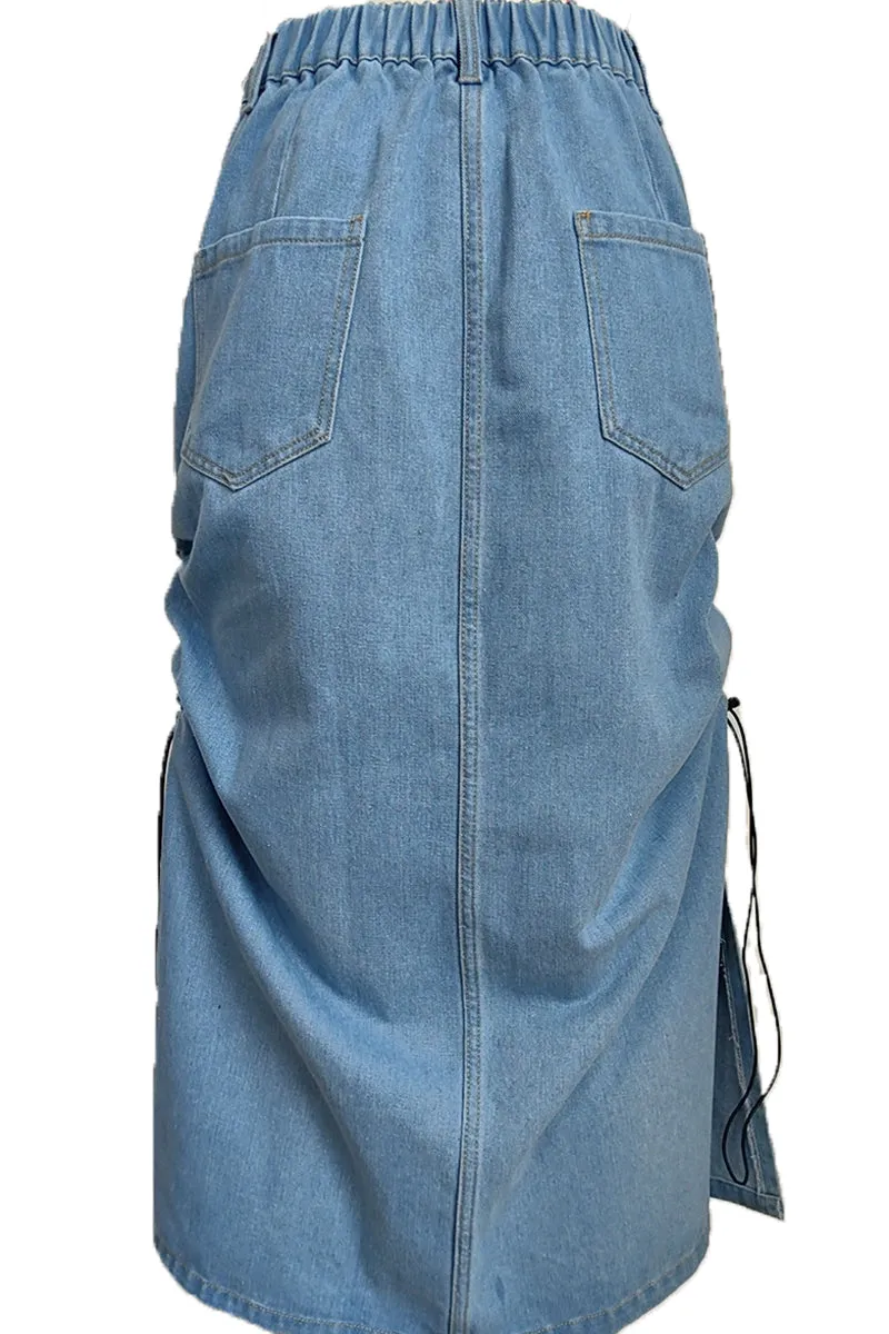 HQO2173 Ruched Side Slit Skirt