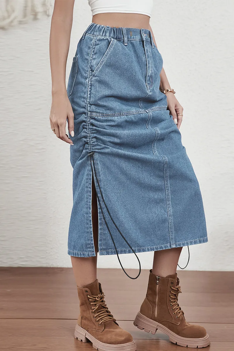 HQO2173 Ruched Side Slit Skirt