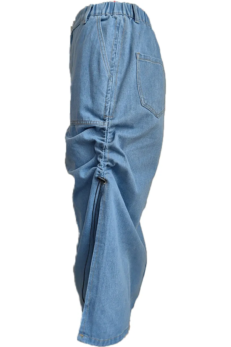 HQO2173 Ruched Side Slit Skirt