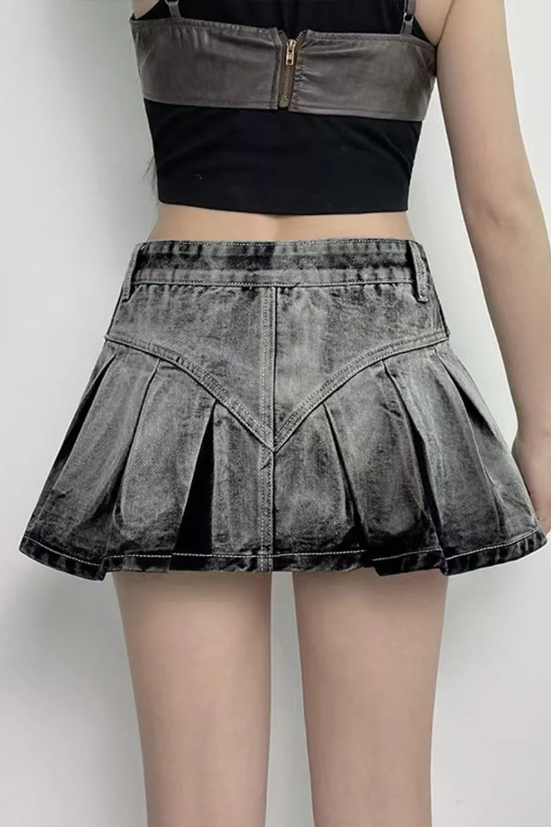 HQP3069 Pleated Patchwork Mini Skirt