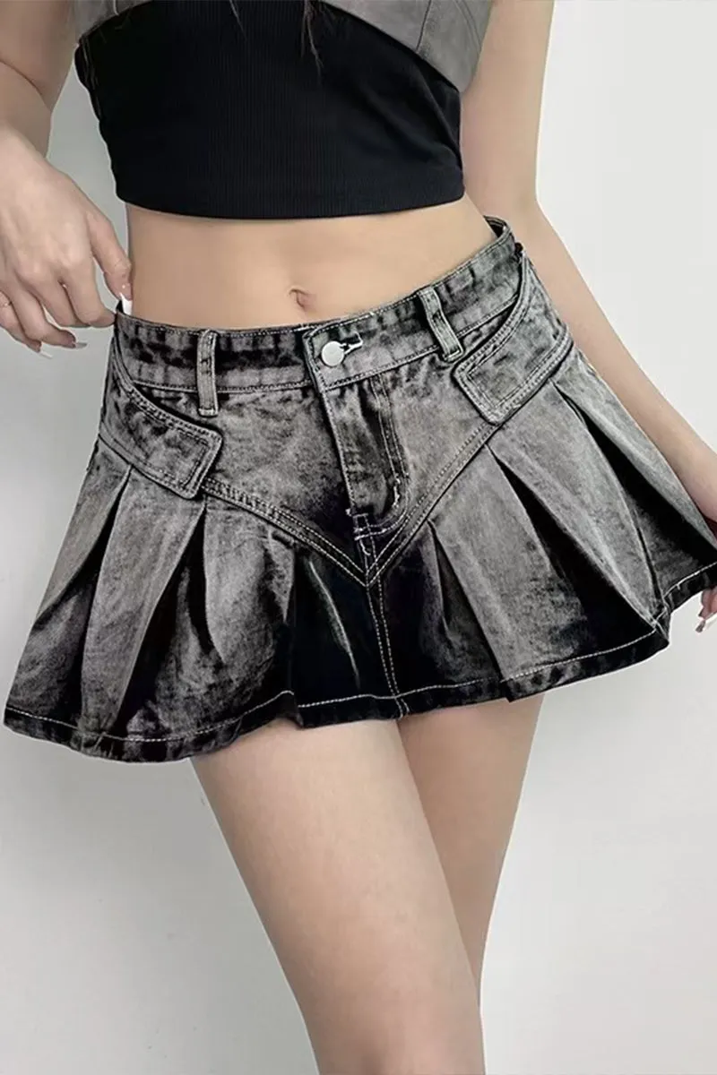 HQP3069 Pleated Patchwork Mini Skirt