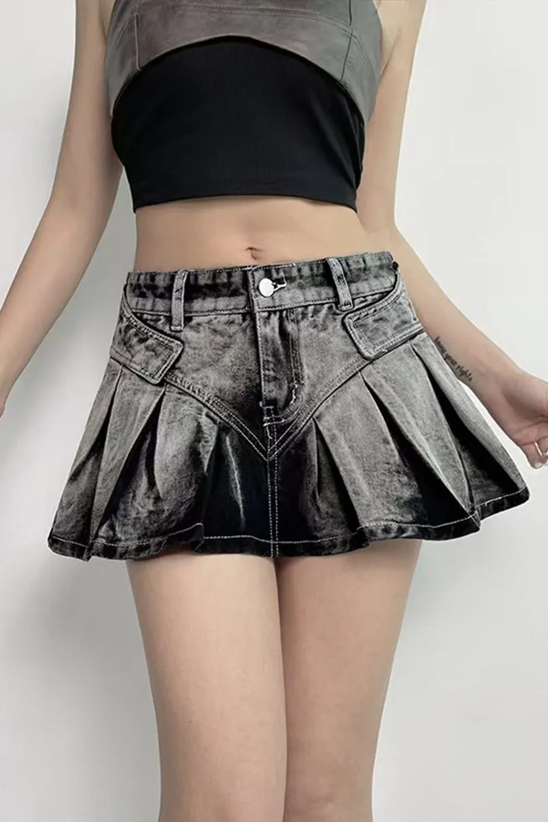 HQP3069 Pleated Patchwork Mini Skirt
