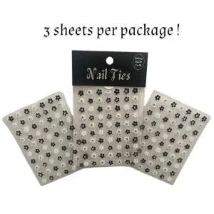Innerbloom Nail Art Stickers – Black & White Flowers with Rhinestones