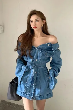 Isabella – Off-Shoulder Slim-Fit Women’s Denim Jacket