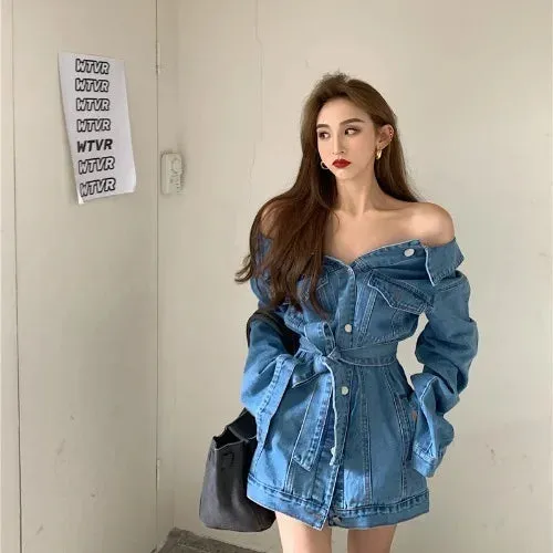 Isabella – Off-Shoulder Slim-Fit Women’s Denim Jacket
