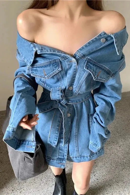 Isabella – Off-Shoulder Slim-Fit Women’s Denim Jacket
