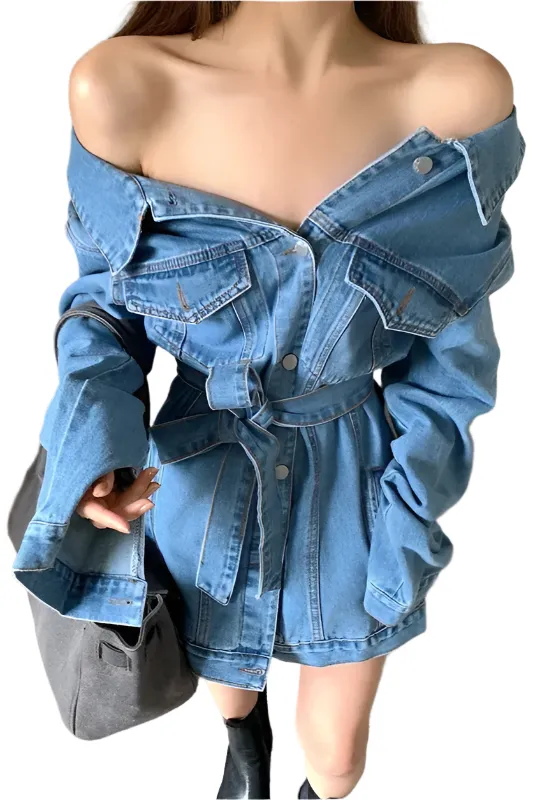 Isabella – Off-Shoulder Slim-Fit Women’s Denim Jacket