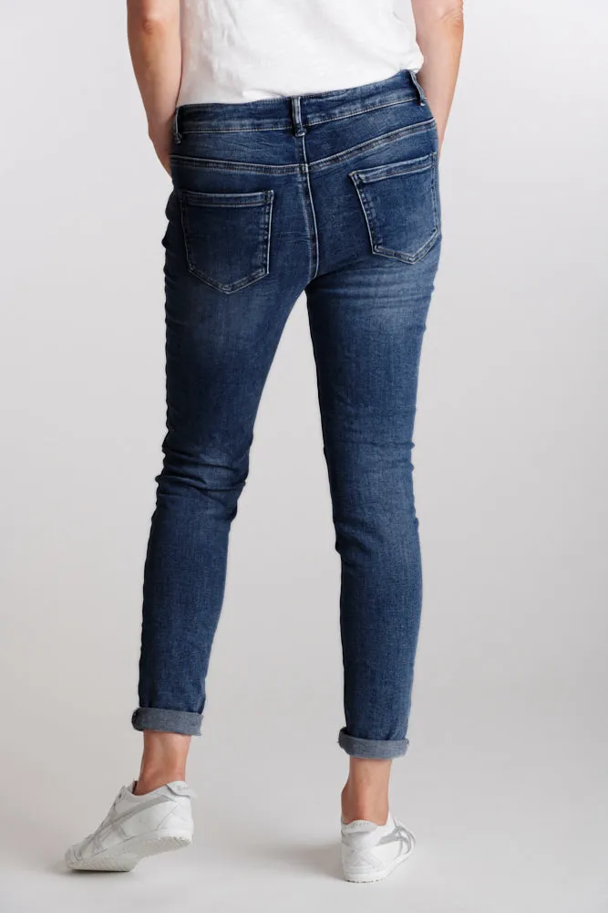 ITALIAN STAR New Classic Button Jeans - Dark Denim