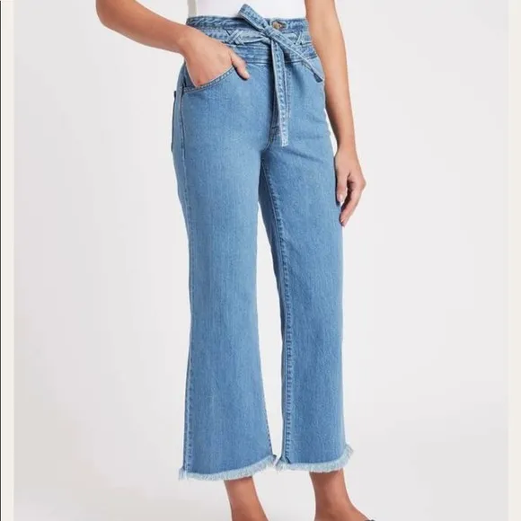 J Brand X Revolve  Sukey Crop High Waist Raw Hem Wide Leg Jeans sz 28