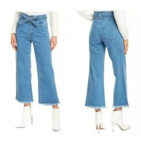 J Brand X Revolve  Sukey Crop High Waist Raw Hem Wide Leg Jeans sz 28