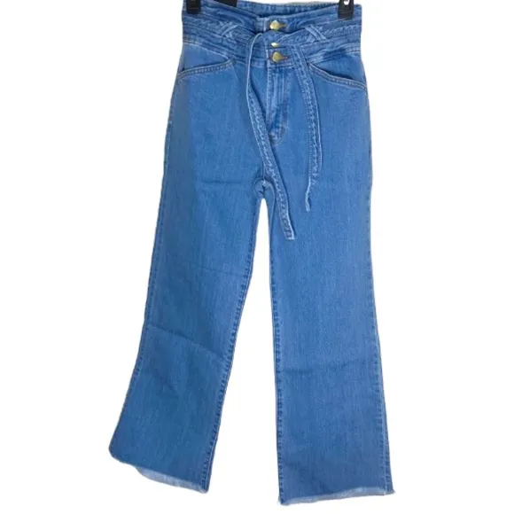 J Brand X Revolve  Sukey Crop High Waist Raw Hem Wide Leg Jeans sz 28