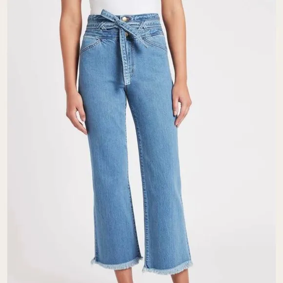 J Brand X Revolve  Sukey Crop High Waist Raw Hem Wide Leg Jeans sz 28