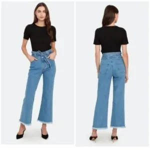 J Brand X Revolve  Sukey Crop High Waist Raw Hem Wide Leg Jeans sz 28