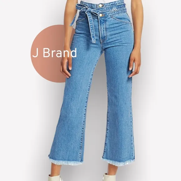 J Brand X Revolve  Sukey Crop High Waist Raw Hem Wide Leg Jeans sz 28