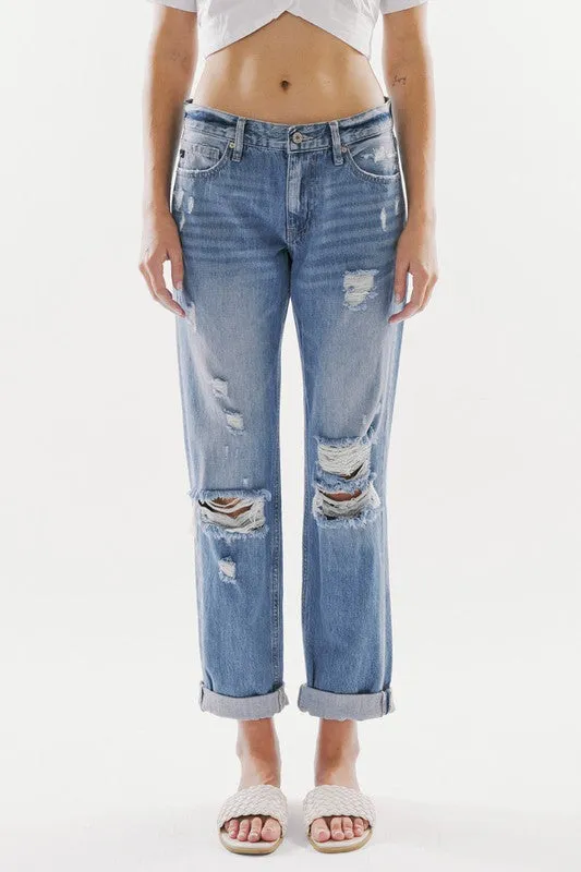 Janna Mid-Rise Distressed Classic Boyfriend Jean by Kan Can