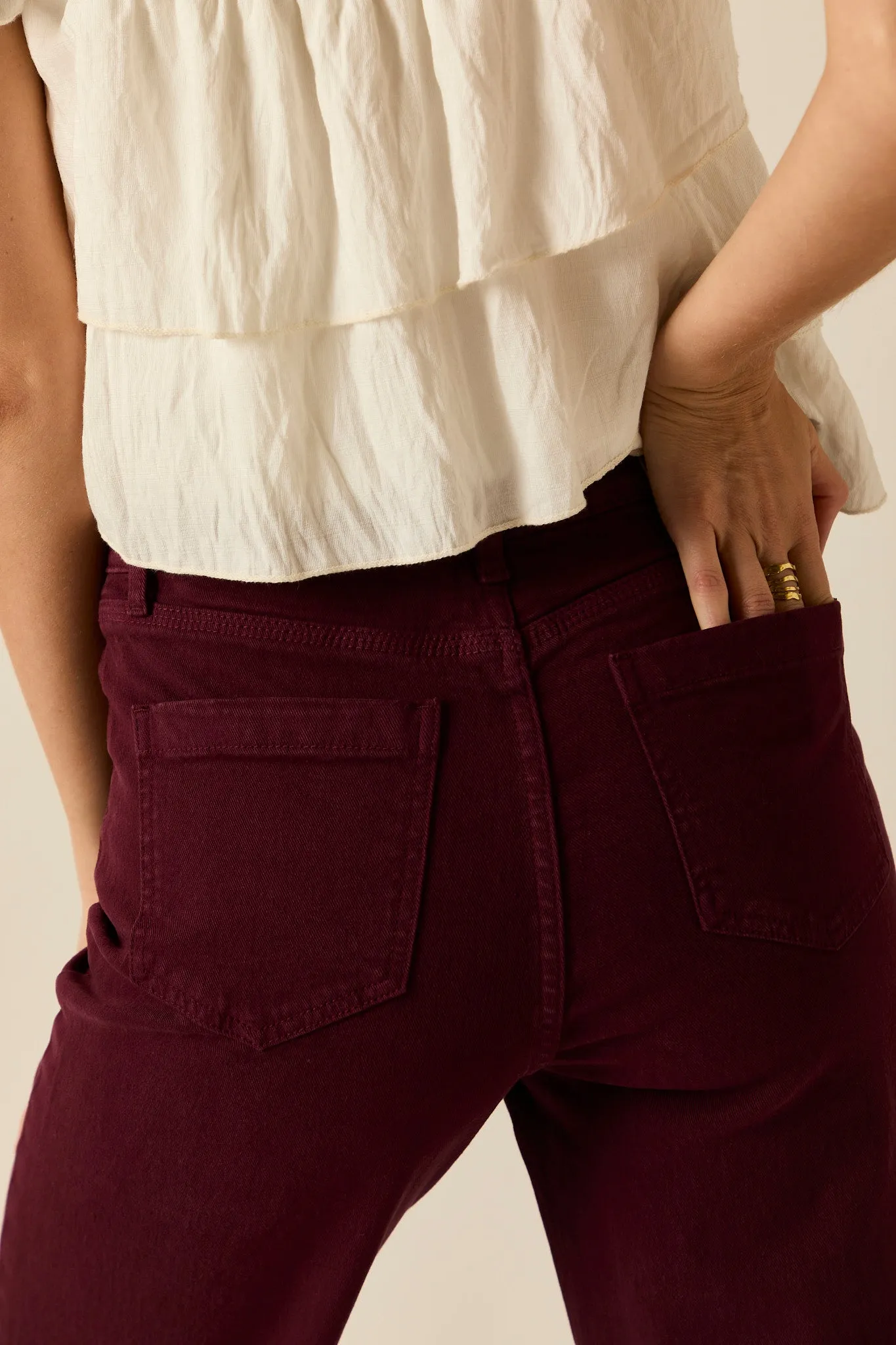 Jeans high waist pockets burgundy