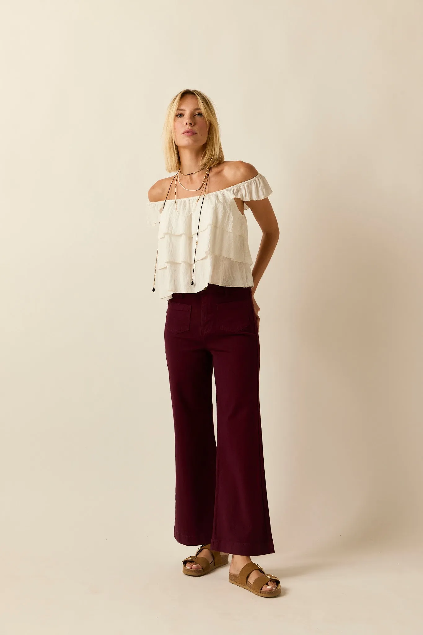 Jeans high waist pockets burgundy