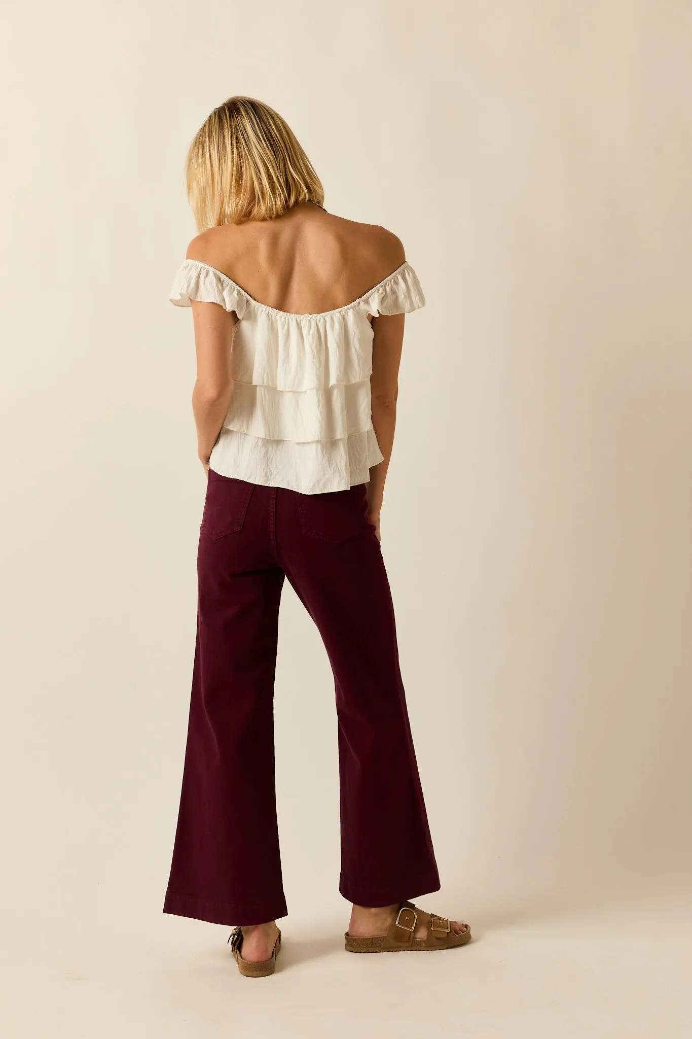 Jeans high waist pockets burgundy