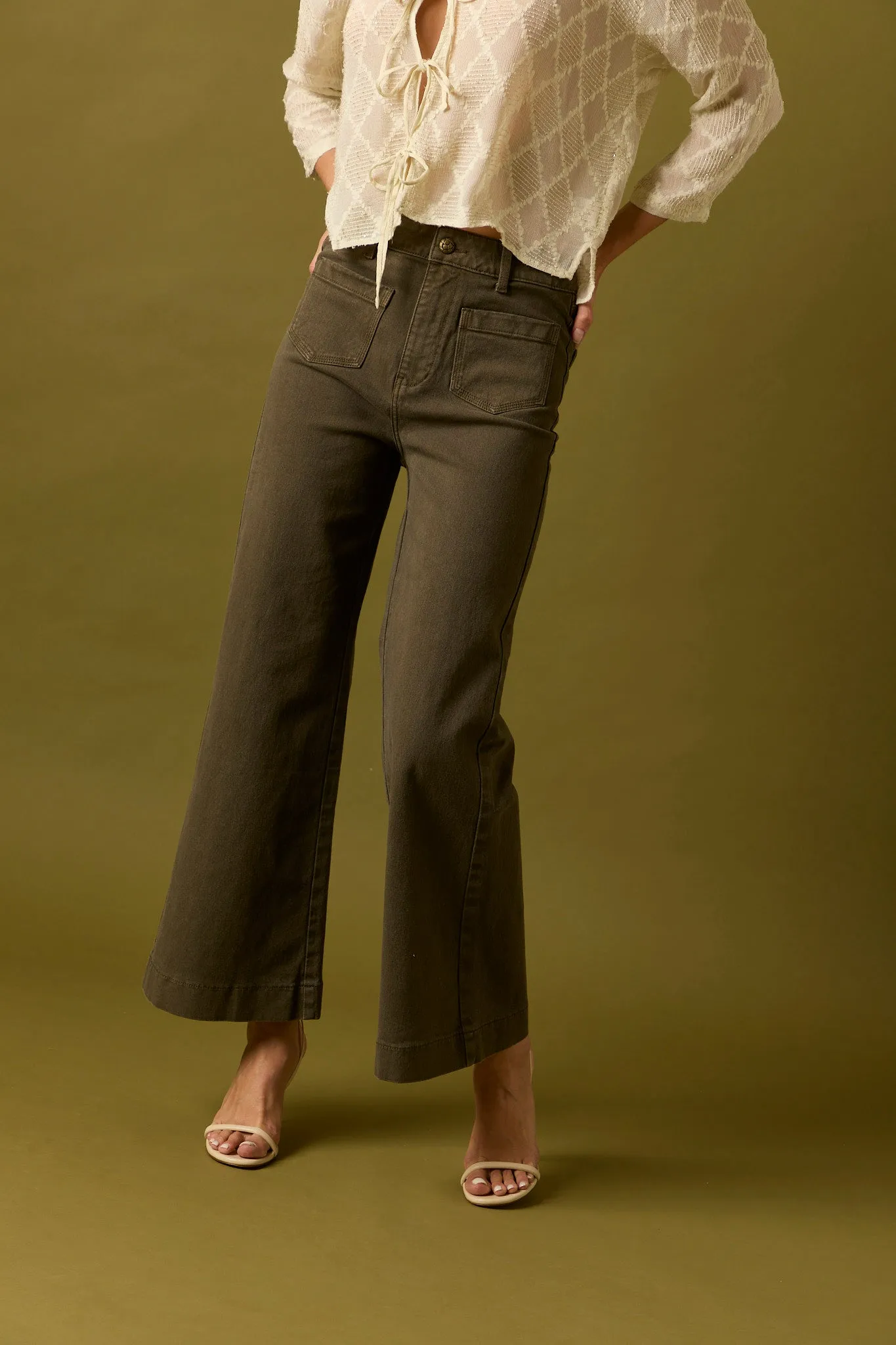 Jeans high waist pockets verde kaki