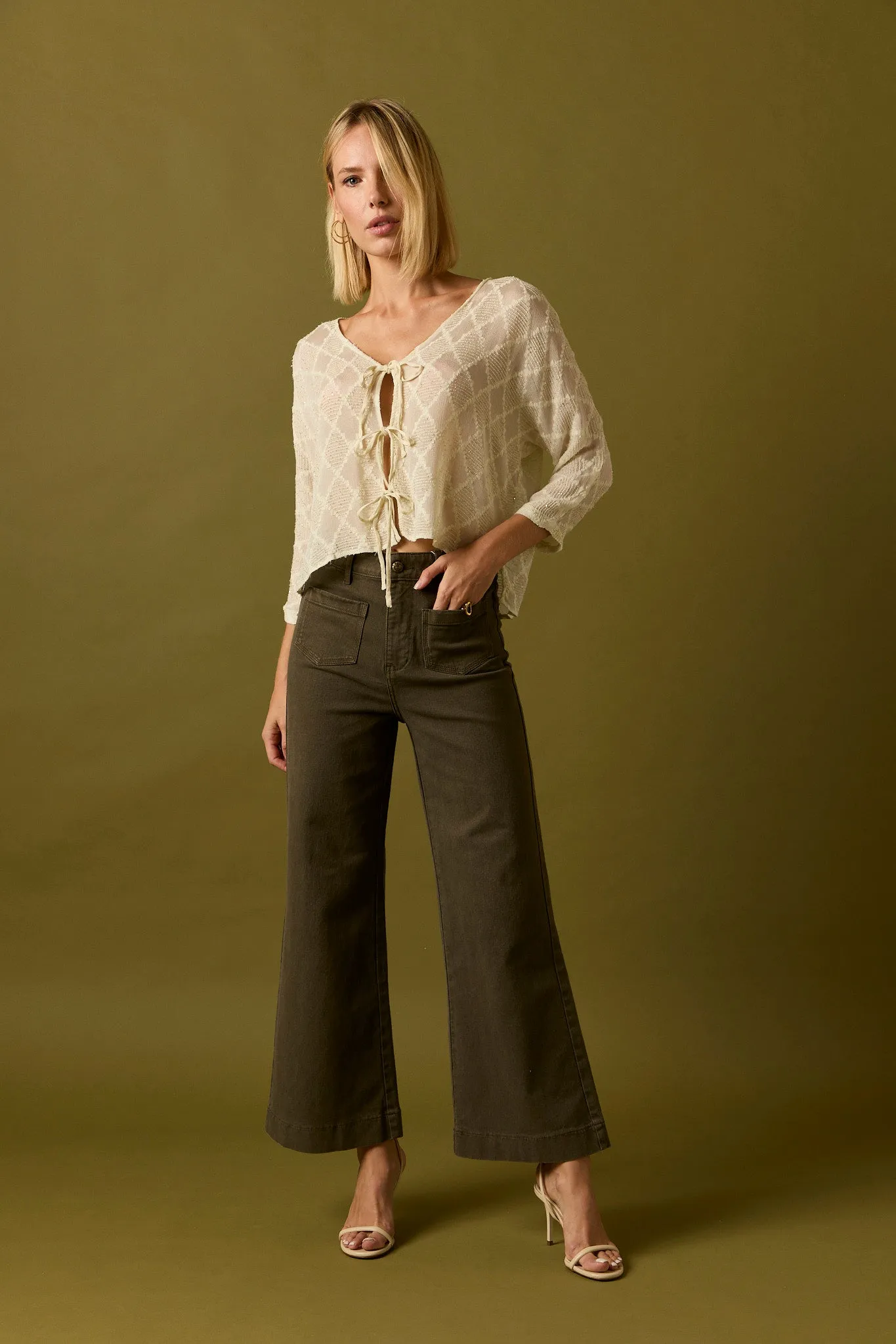 Jeans high waist pockets verde kaki