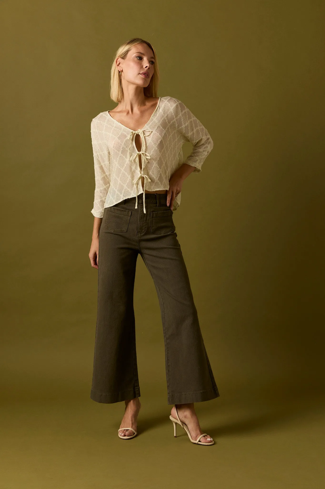 Jeans high waist pockets verde kaki