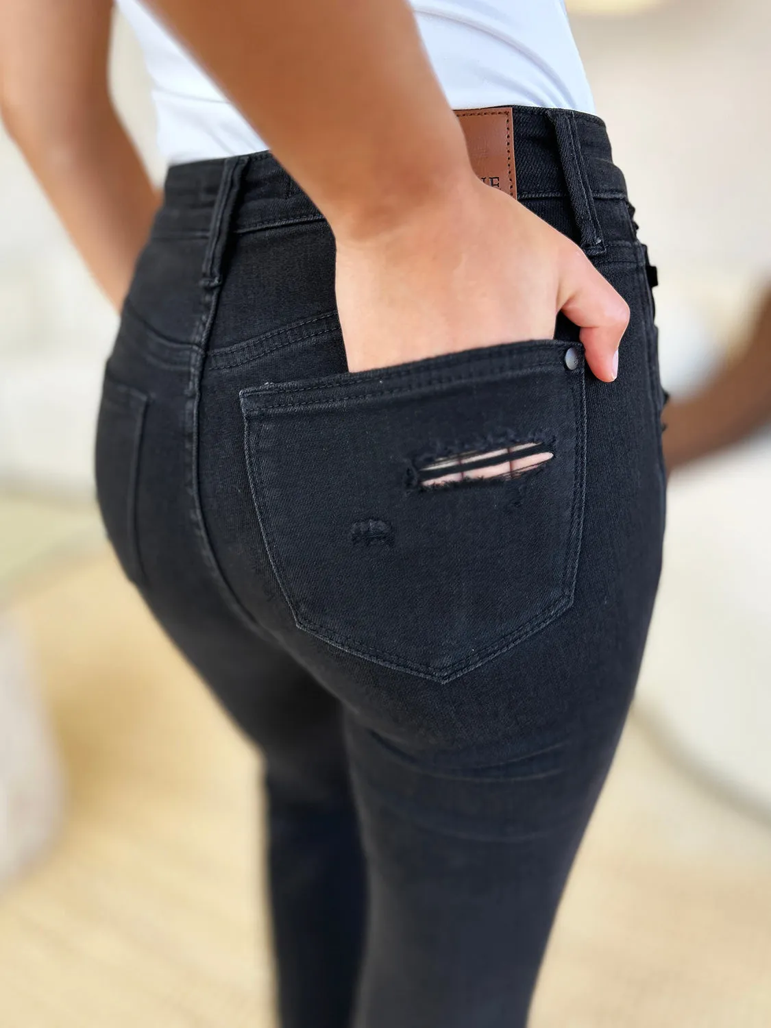 Judy Blue Black High Waist Distressed Flare Jeans
