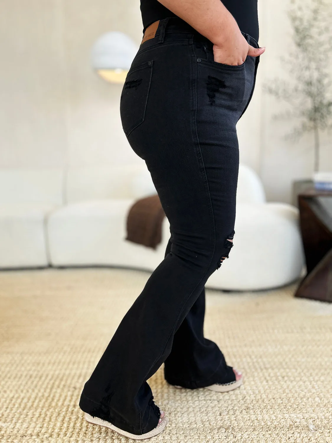 Judy Blue Black High Waist Distressed Flare Jeans