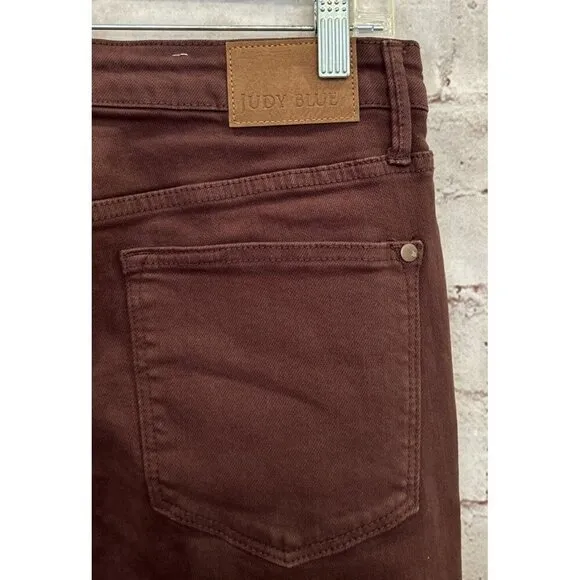 Judy Blue Jeans Womens 15/32 Espresso Tummy Control Flared Raw Hem High Waist
