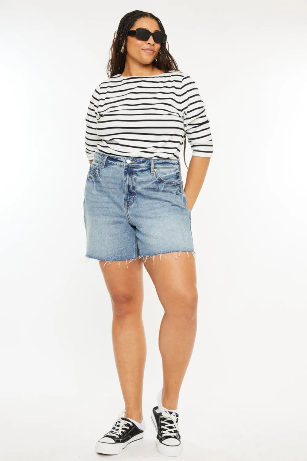 Kancan Raw Hem High Waist Denim Shorts
