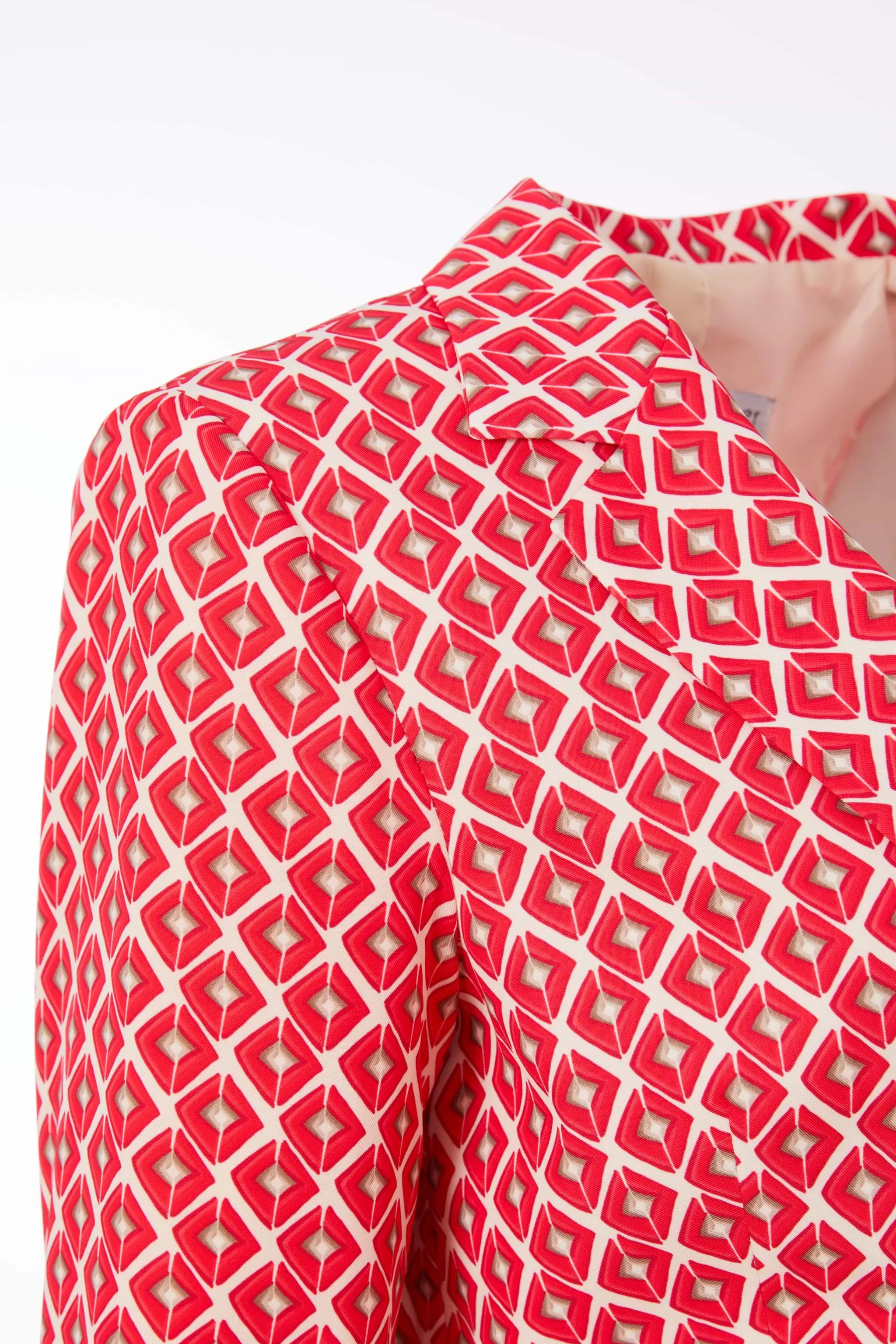 Kate Cooper Single Breast Geometric Print Poppy Red Blazer Jacket KCS25119