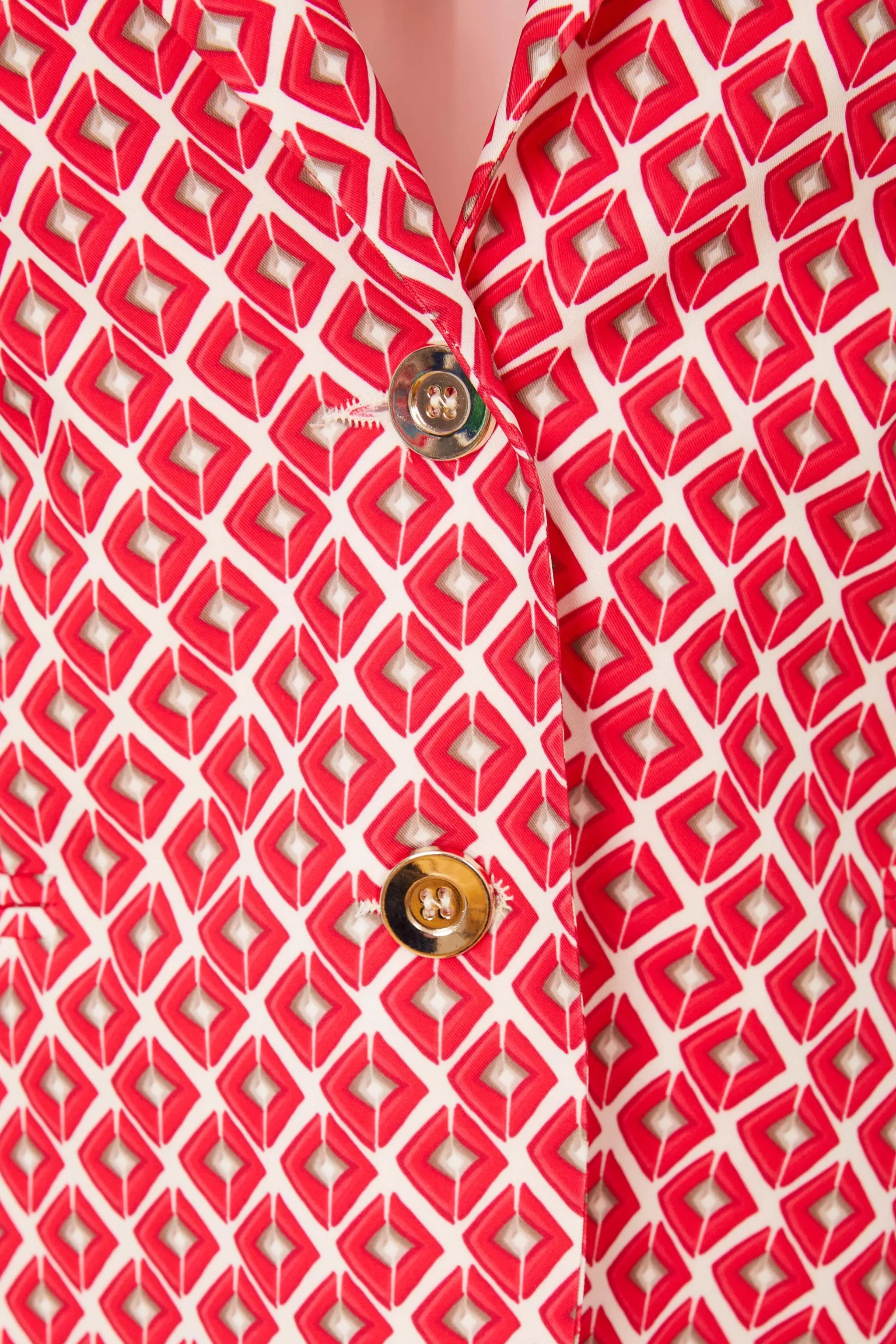 Kate Cooper Single Breast Geometric Print Poppy Red Blazer Jacket KCS25119